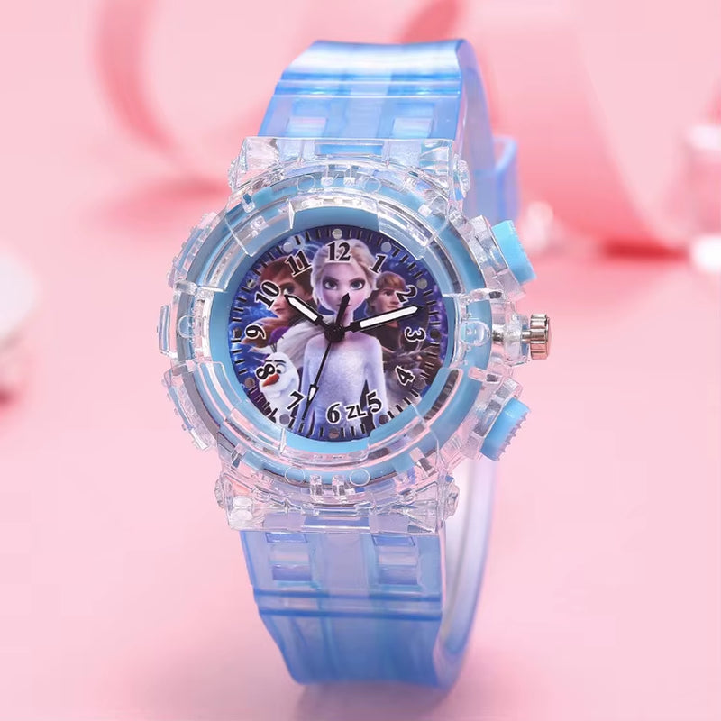 LED Flash Frozen Princess Elsa Children Cartoon Watches Spiderman Colorful Light Boys Watch Girls Kids Clock Wristwatch