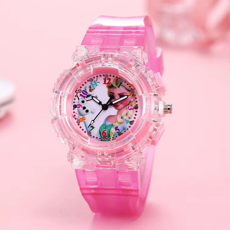 LED Flash Frozen Princess Elsa Children Cartoon Watches Spiderman Colorful Light Boys Watch Girls Kids Clock Wristwatch