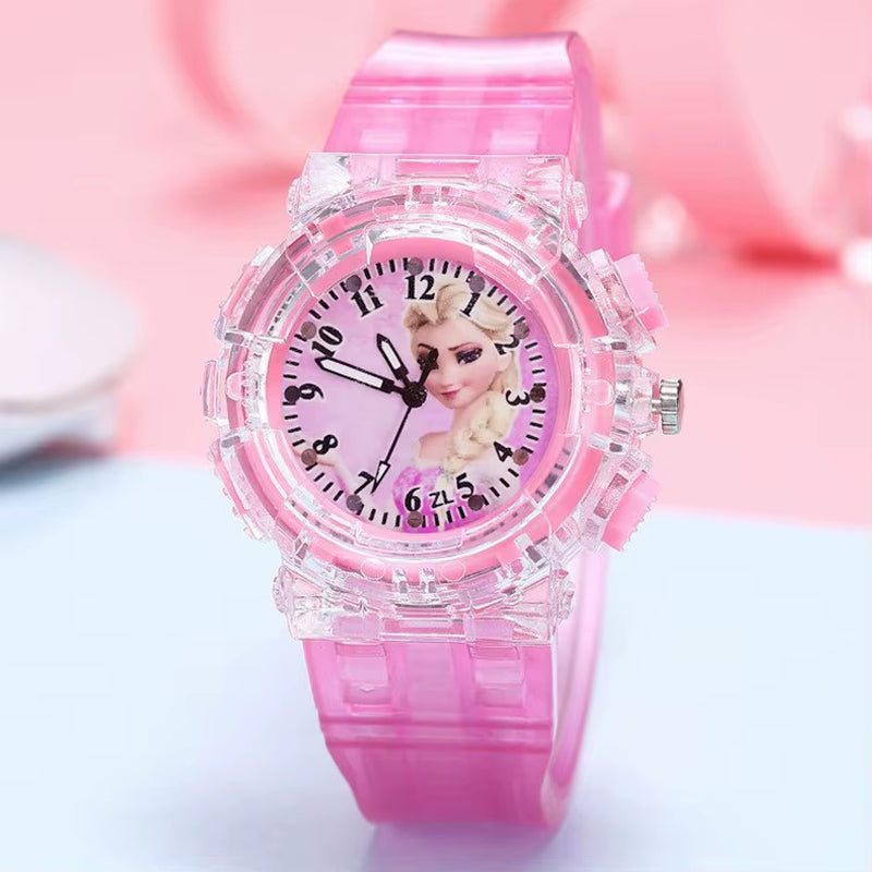 LED Flash Frozen Princess Elsa Children Cartoon Watches Spiderman Colorful Light Boys Watch Girls Kids Clock Wristwatch