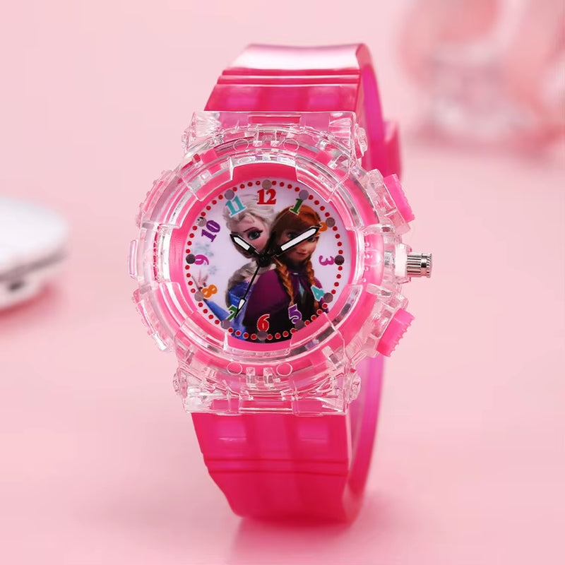 LED Flash Frozen Princess Elsa Children Cartoon Watches Spiderman Colorful Light Boys Watch Girls Kids Clock Wristwatch
