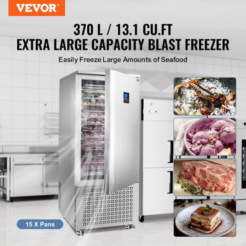 VEVOR 370L Commercial Blast Freezer 15 Trays Blast Chiller Chest Seafood Gelato