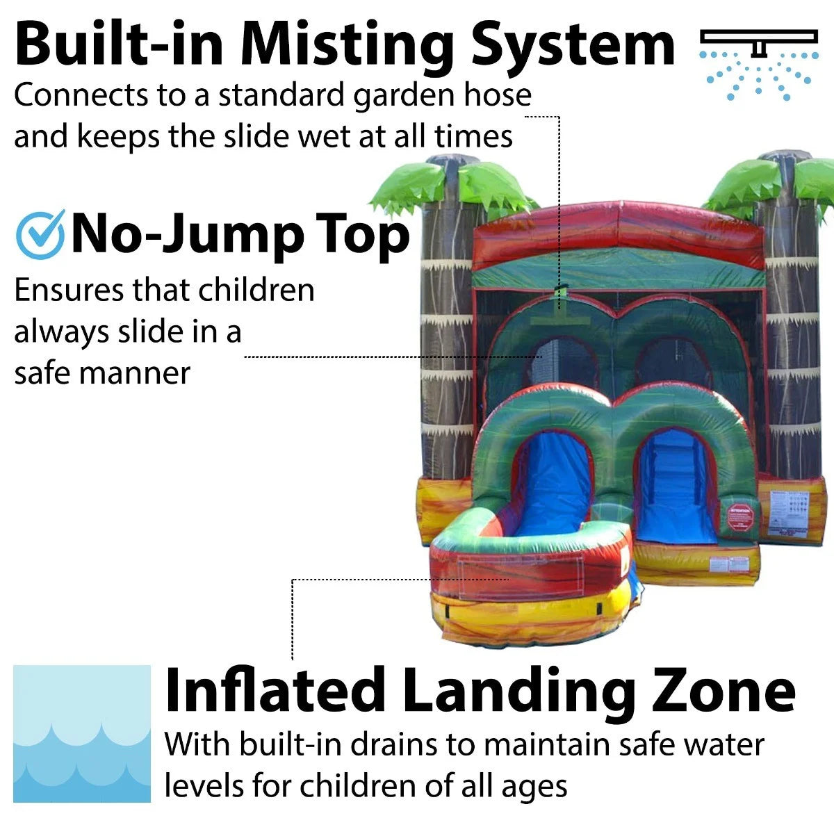 Kids Inflatable Water Slide Bounce House Combo with Blower, Tropical Fire Marble