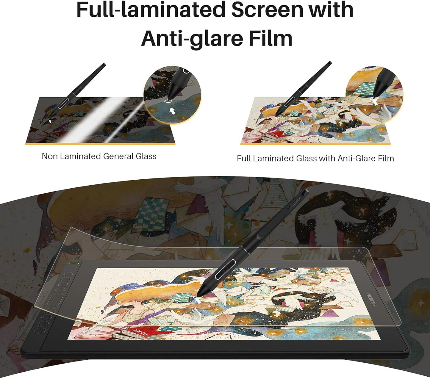 KAMVAS 16 Graphics Drawing Tablet with Screen Full-Laminated Graphic Monitor with Battery-Free Stylus Tilt 10 Hot Keys Adjustable Stand, 15.6Inch Pen Display for Pc/Mac/Android/Linux, Black