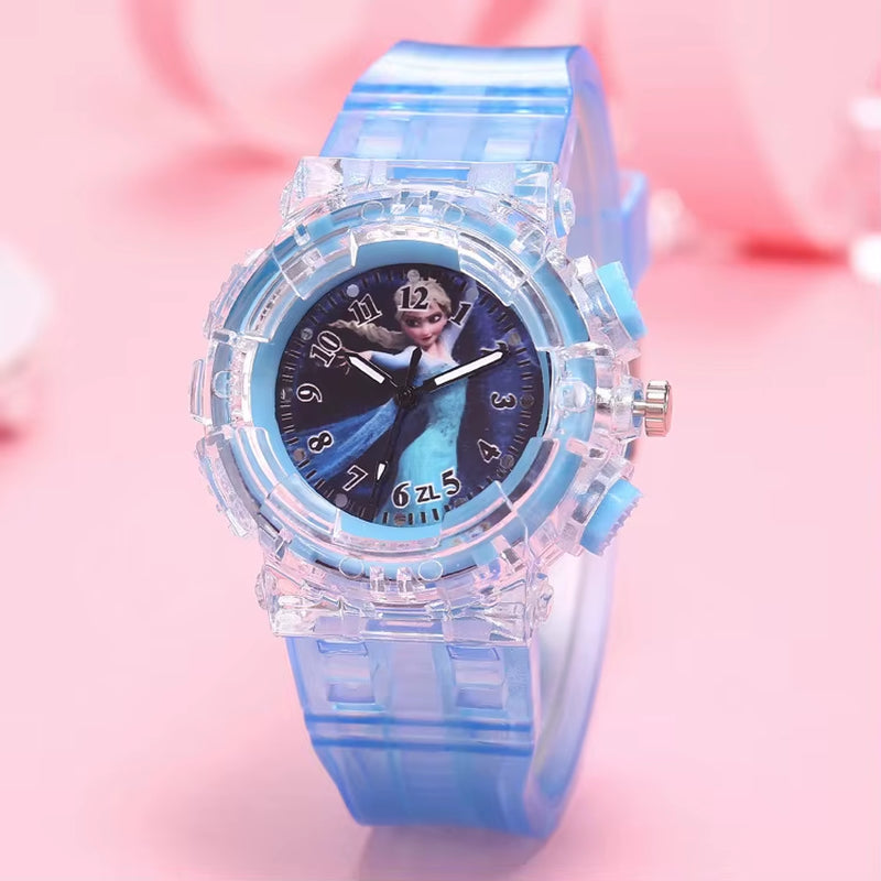 LED Flash Frozen Princess Elsa Children Cartoon Watches Spiderman Colorful Light Boys Watch Girls Kids Clock Wristwatch