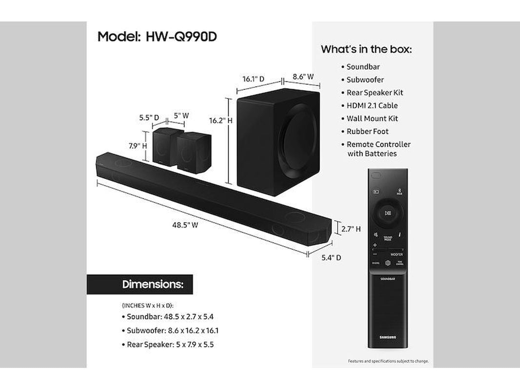 Samsung Q990D 11.1.4Ch Wireless Dolby Atmos Soundbar Premium Home Theater System