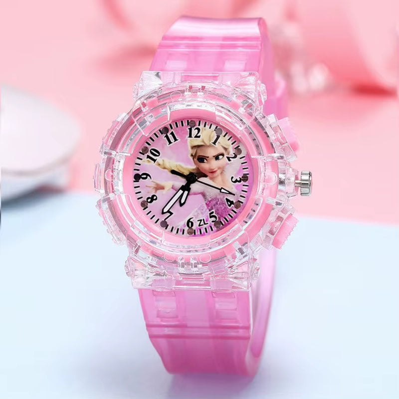 LED Flash Frozen Princess Elsa Children Cartoon Watches Spiderman Colorful Light Boys Watch Girls Kids Clock Wristwatch