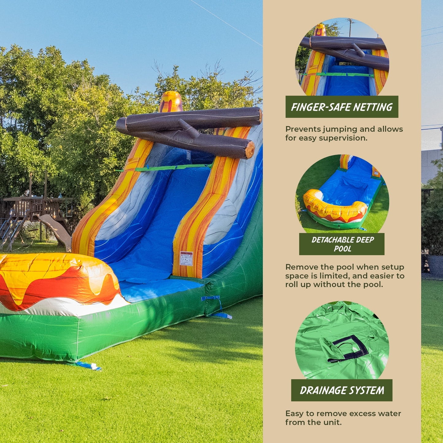 T-Rex Dinosaur Inflatable Water Slide Bounce House Combo with Splash Pool for Kids and Adults (With Air Blower), Commercial Grade