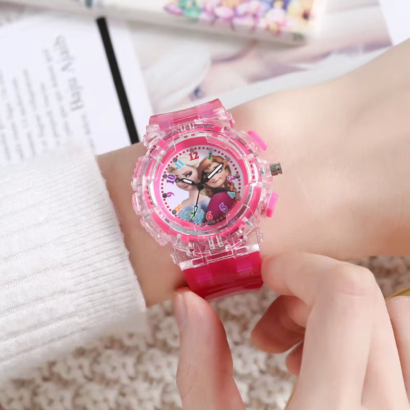 LED Flash Frozen Princess Elsa Children Cartoon Watches Spiderman Colorful Light Boys Watch Girls Kids Clock Wristwatch