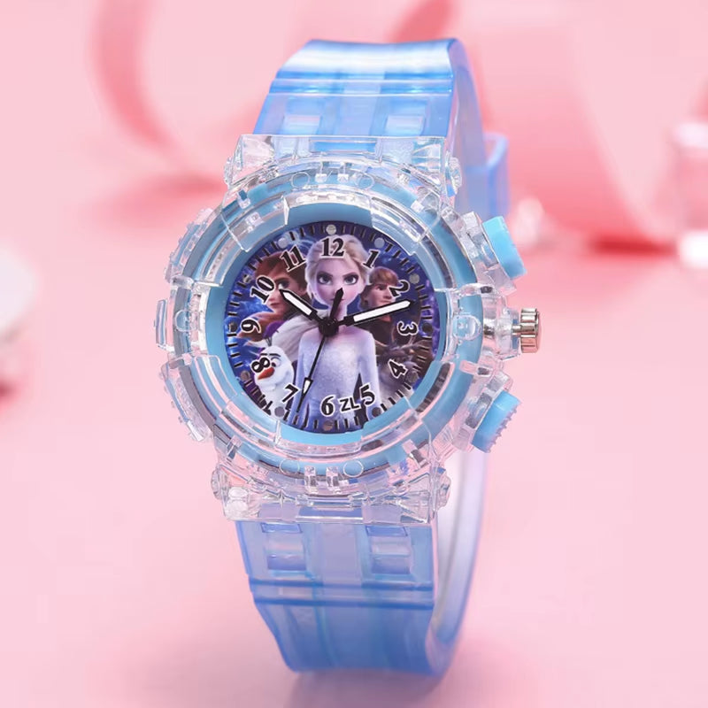 LED Flash Frozen Princess Elsa Children Cartoon Watches Spiderman Colorful Light Boys Watch Girls Kids Clock Wristwatch
