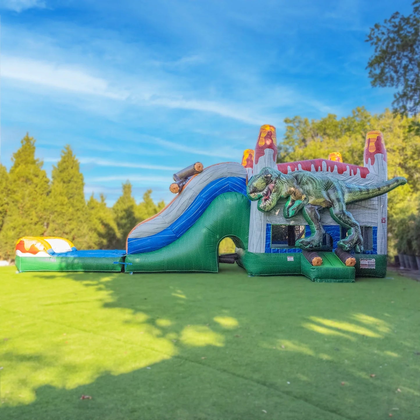 T-Rex Dinosaur Inflatable Water Slide Bounce House Combo with Splash Pool for Kids and Adults (With Air Blower), Commercial Grade