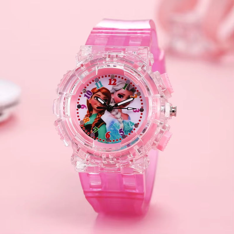 LED Flash Frozen Princess Elsa Children Cartoon Watches Spiderman Colorful Light Boys Watch Girls Kids Clock Wristwatch