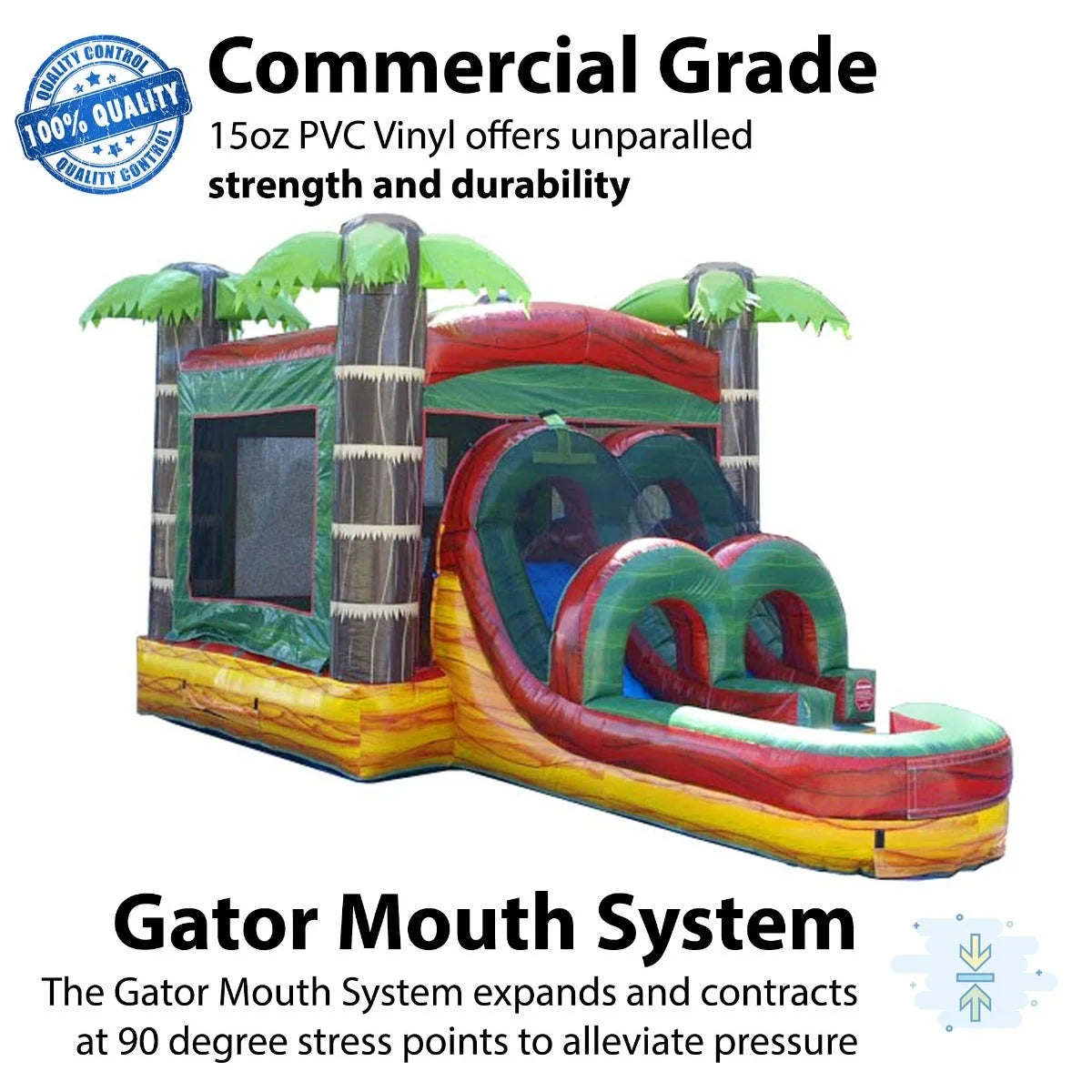 Kids Inflatable Water Slide Bounce House Combo with Blower, Tropical Fire Marble