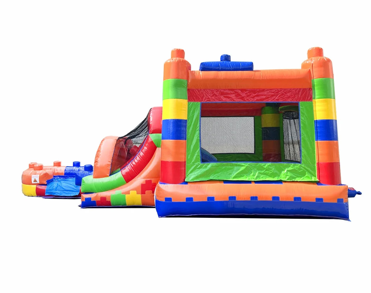 Kids Inflatable Water Slide Bounce House Combo with Blower, Building Block