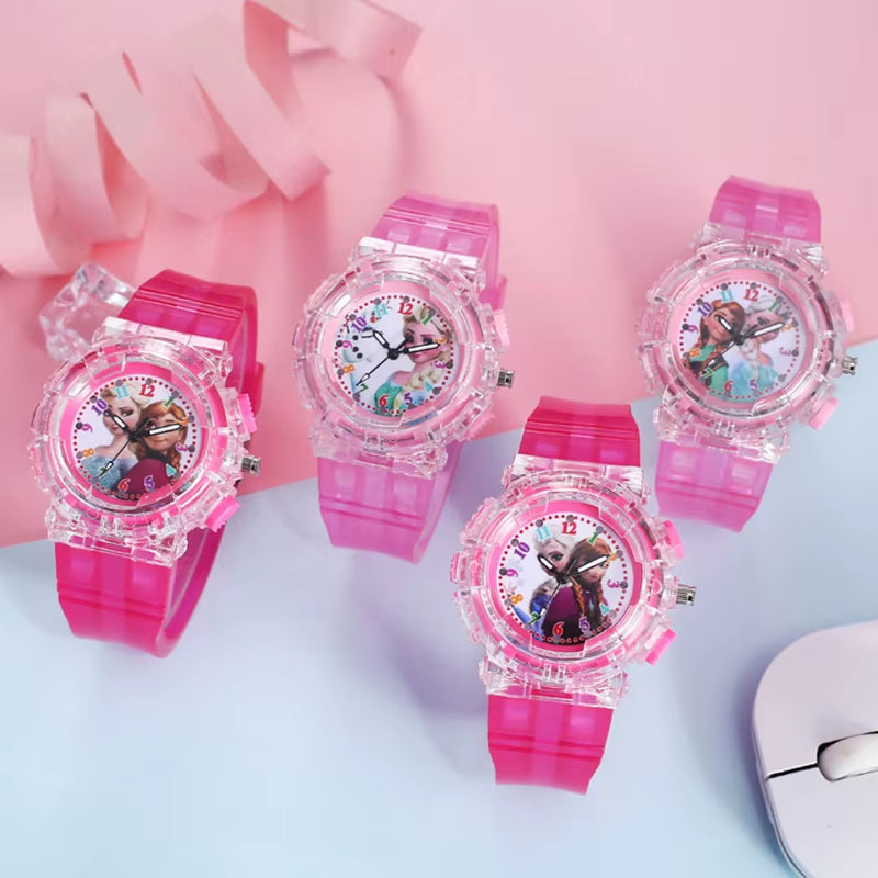 LED Flash Frozen Princess Elsa Children Cartoon Watches Spiderman Colorful Light Boys Watch Girls Kids Clock Wristwatch