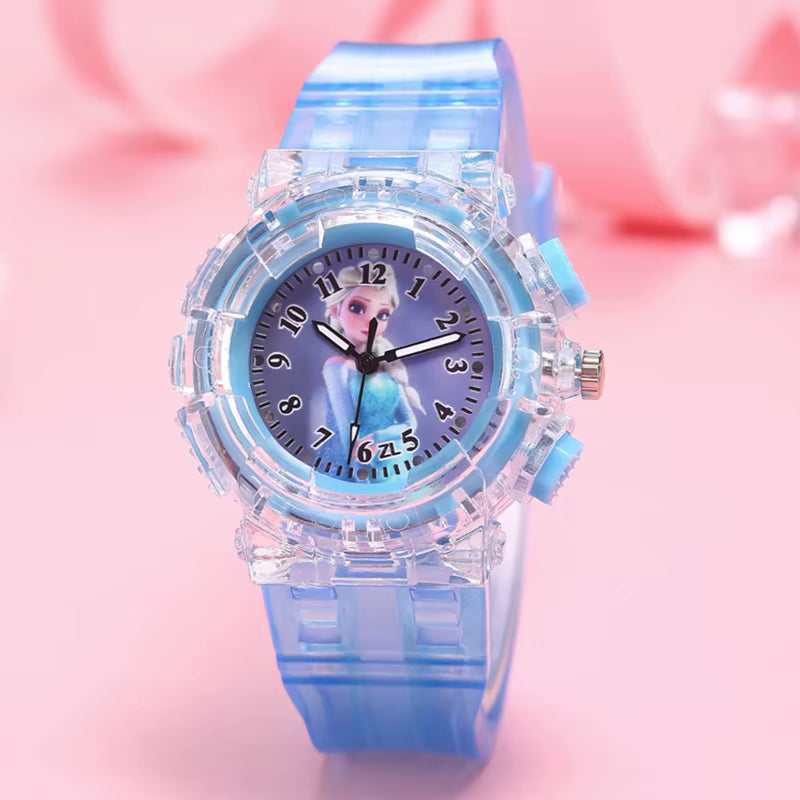 LED Flash Frozen Princess Elsa Children Cartoon Watches Spiderman Colorful Light Boys Watch Girls Kids Clock Wristwatch