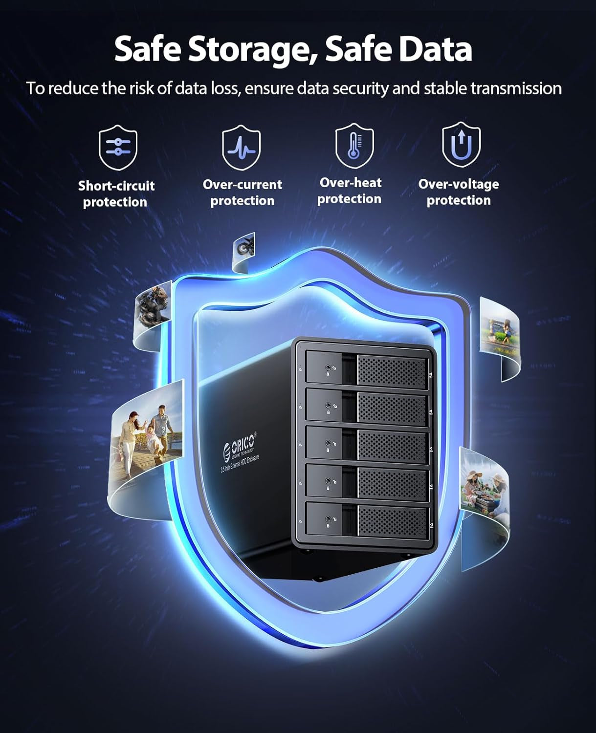 5 Bay Raid Hard Drive Enclosure Aluminum USB 3.0 to SATA Hard Drive Tray Less Docking Station Max up to 100TB Support RAID 0/1/3/5/10/JBOD Single Mode, Designed with Safety Lock-9558Ru3