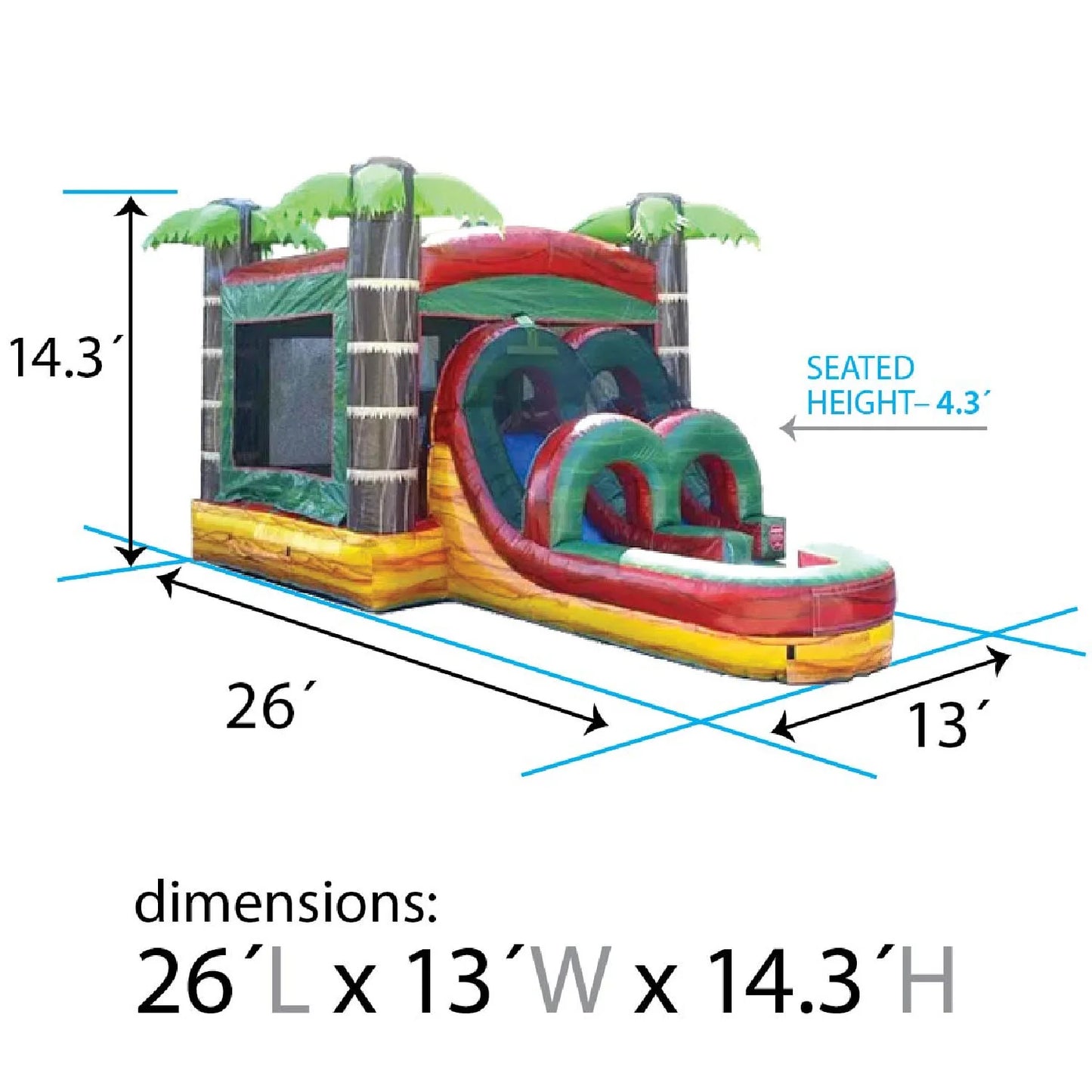 Kids Inflatable Water Slide Bounce House Combo with Blower, Tropical Fire Marble