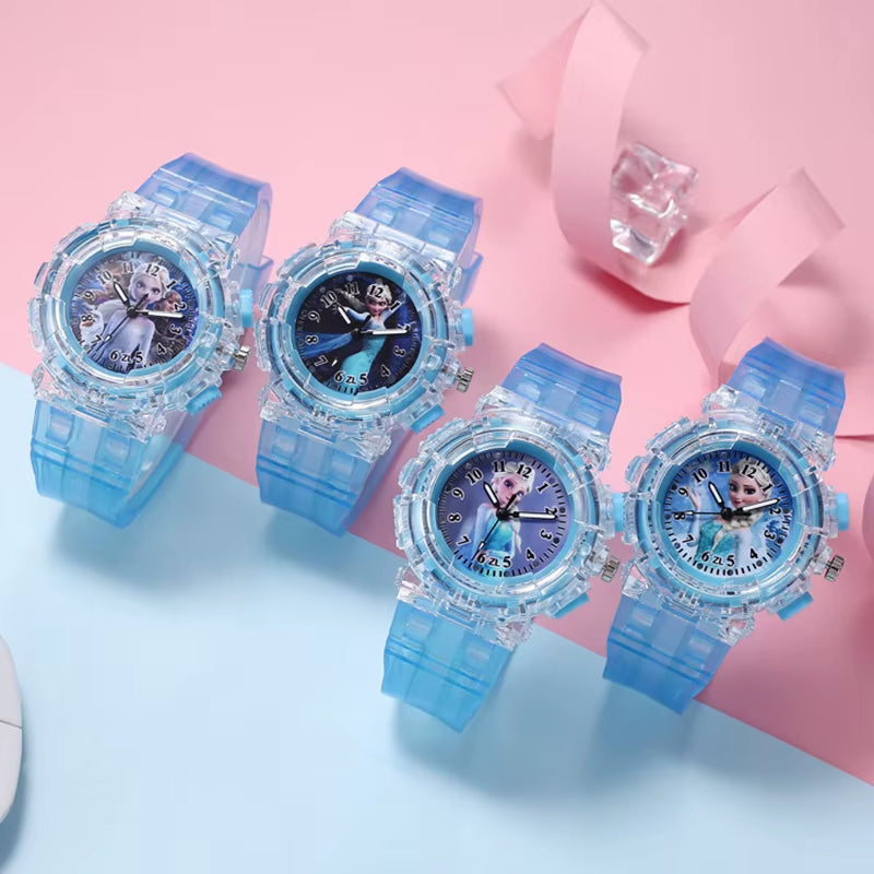 LED Flash Frozen Princess Elsa Children Cartoon Watches Spiderman Colorful Light Boys Watch Girls Kids Clock Wristwatch