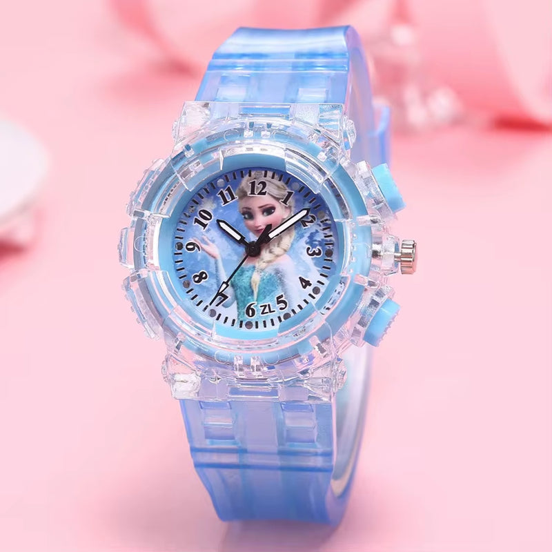 LED Flash Frozen Princess Elsa Children Cartoon Watches Spiderman Colorful Light Boys Watch Girls Kids Clock Wristwatch