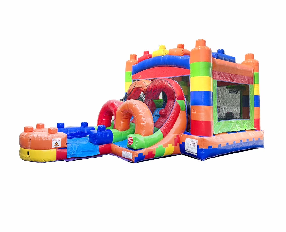 Kids Inflatable Water Slide Bounce House Combo with Blower, Building Block
