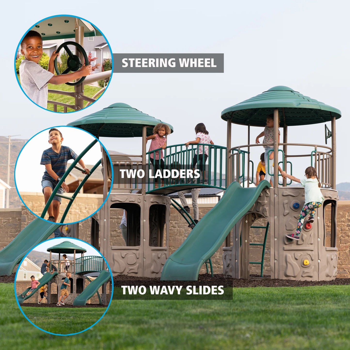Kid'S Double Adventure Tower with Bridge and Climbing Walls (90971)