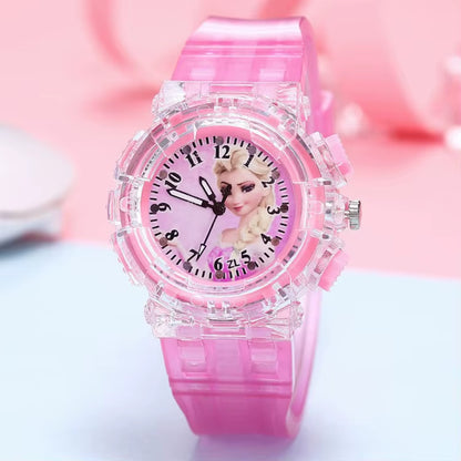 LED Flash Frozen Princess Elsa Children Cartoon Watches Spiderman Colorful Light Boys Watch Girls Kids Clock Wristwatch