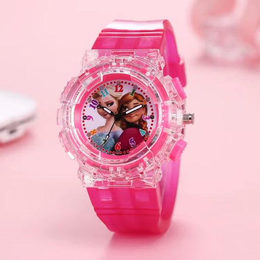 LED Flash Frozen Princess Elsa Children Cartoon Watches Spiderman Colorful Light Boys Watch Girls Kids Clock Wristwatch