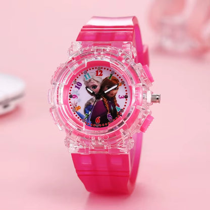 LED Flash Frozen Princess Elsa Children Cartoon Watches Spiderman Colorful Light Boys Watch Girls Kids Clock Wristwatch
