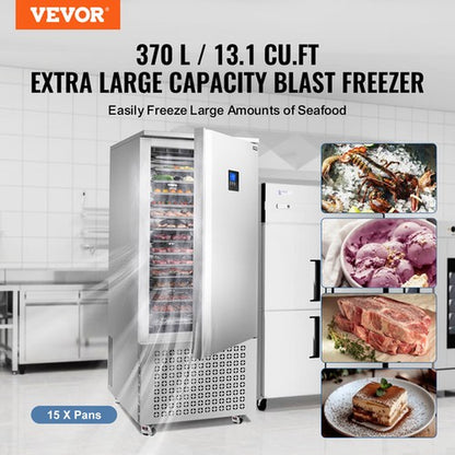 VEVOR 370L Commercial Blast Freezer 15 Trays Blast Chiller Chest Seafood Gelato