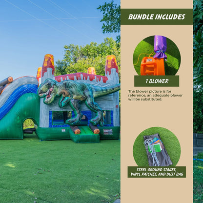 T-Rex Dinosaur Inflatable Water Slide Bounce House Combo with Splash Pool for Kids and Adults (With Air Blower), Commercial Grade
