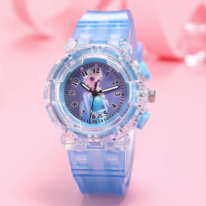 LED Flash Frozen Princess Elsa Children Cartoon Watches Spiderman Colorful Light Boys Watch Girls Kids Clock Wristwatch