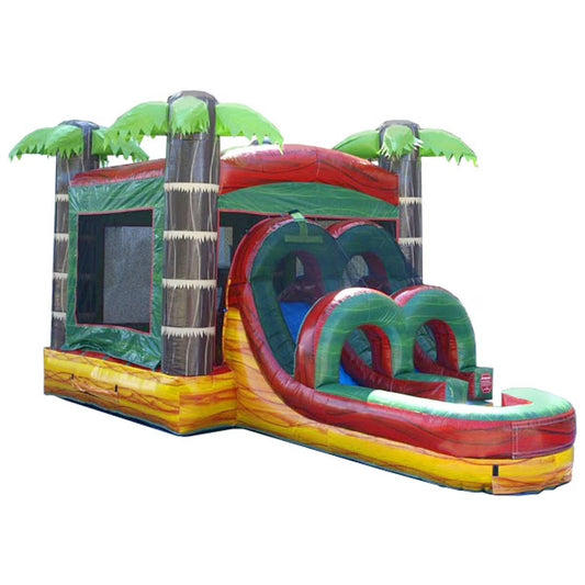 Kids Inflatable Water Slide Bounce House Combo with Blower, Tropical Fire Marble