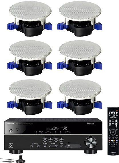 5.1-Channel Wireless Bluetooth 4K A/V Home Theater Receiver +  Easy-To-Install Natural Sound Moisture Resistant 6.5" High Performance In-Ceiling Speakers (Set of 6)