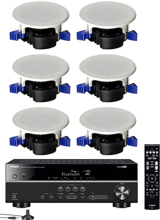 5.1-Channel Wireless Bluetooth 4K A/V Home Theater Receiver +  Easy-To-Install Natural Sound Moisture Resistant 6.5" High Performance In-Ceiling Speakers (Set of 6)