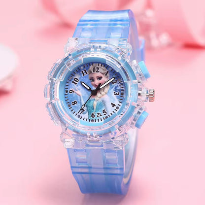 LED Flash Frozen Princess Elsa Children Cartoon Watches Spiderman Colorful Light Boys Watch Girls Kids Clock Wristwatch