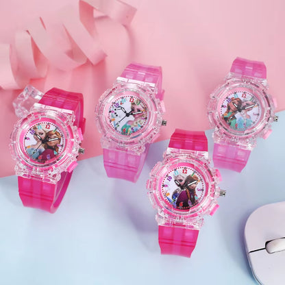 LED Flash Frozen Princess Elsa Children Cartoon Watches Spiderman Colorful Light Boys Watch Girls Kids Clock Wristwatch