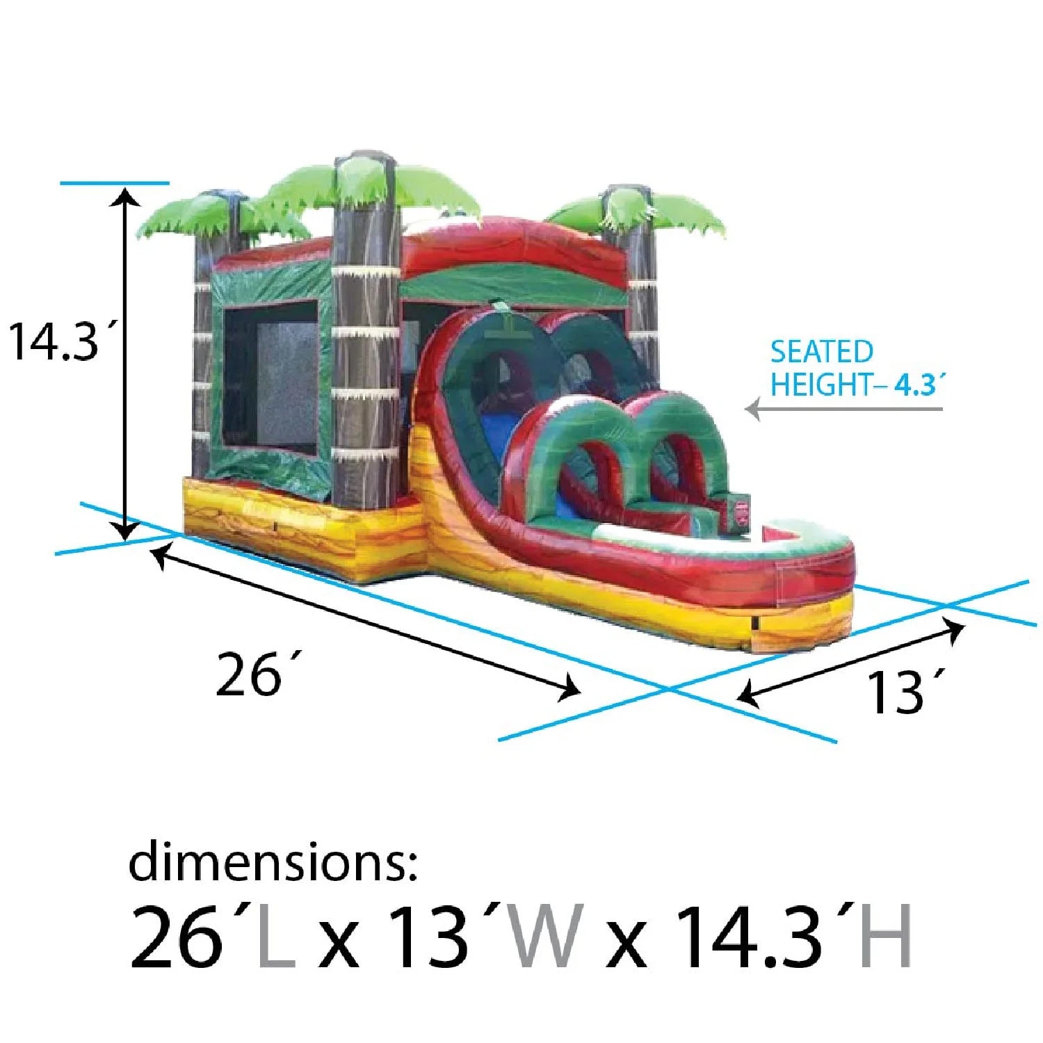 Kids Inflatable Water Slide Bounce House Combo with Blower, Tropical Fire Marble
