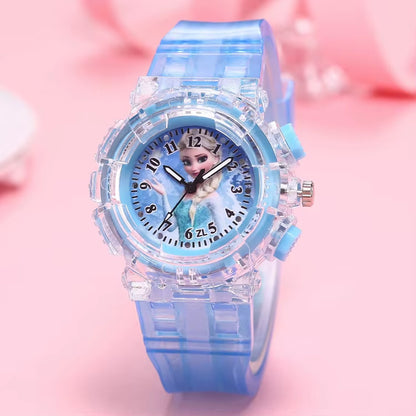 LED Flash Frozen Princess Elsa Children Cartoon Watches Spiderman Colorful Light Boys Watch Girls Kids Clock Wristwatch