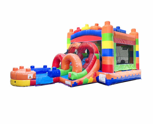 Kids Inflatable Water Slide Bounce House Combo with Blower, Building Block